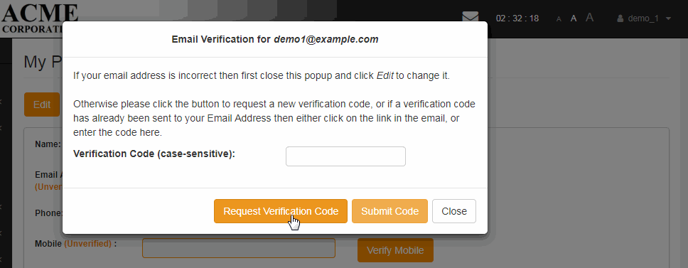 requesting a verification code